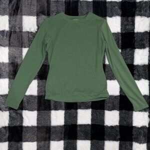 Pumiey Olive Green Long Sleeve Crop Top Women's Small Buttery Soft Slim Fit
